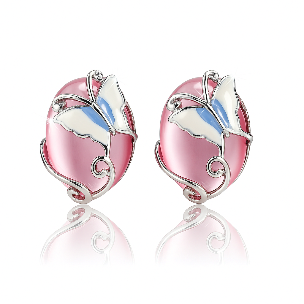 Jevaya Butterfly Design Light Pink Stone Stud Earrings