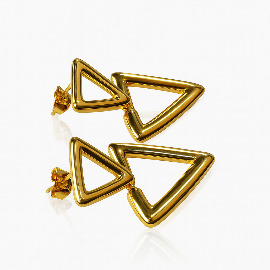 Jevaya Chic Geometric Gold-Tone Double Triangle Anti - Tarnish Earrings