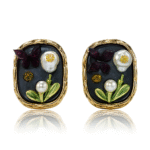 Vintage Floral Pearl Stud Earrings with Gold Frame
