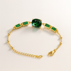 Jevaya 18K Gold Plated Premium Anti-Tarnish Bracelet with Green Crystal Accents