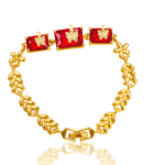 Gold-Plated Bracelet with Ruby-Red AD Stones & Pave Butterfly Accents