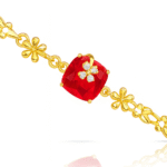 Gold-Plated Bracelet with Red Single AD Stone & Sparkling Floral Accent