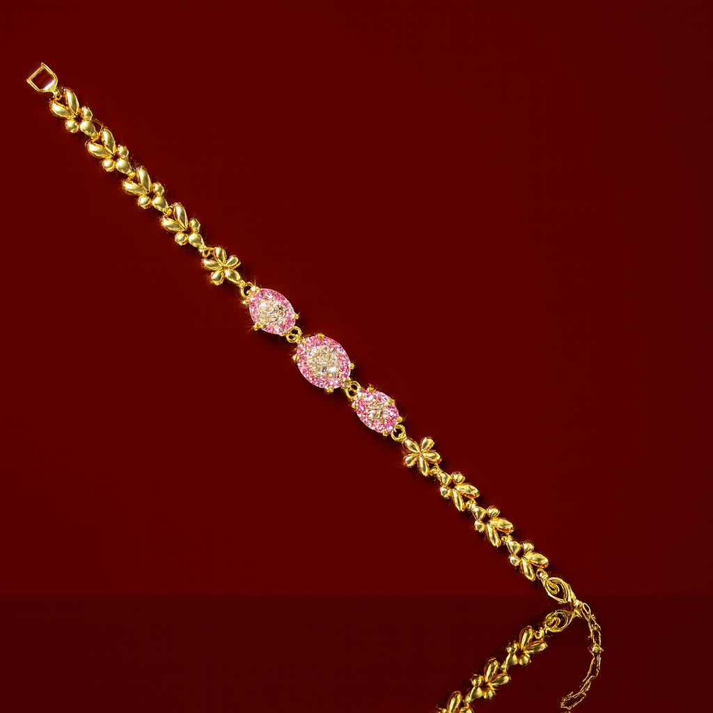 Gold-Plated Bracelet with Red Stone & AD Floral Motif front