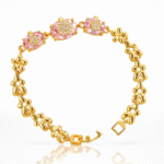 Gold-Plated Bracelet with Pink Stone & AD Floral Motif