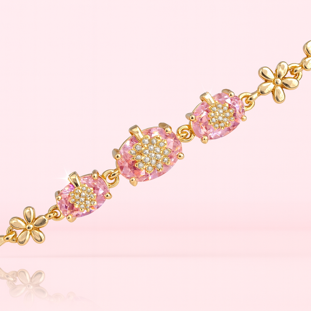 Gold-Plated Bracelet with Red Stone & AD Floral Motif highlighted