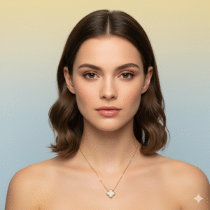 Gold-Plated Clover Pendant Necklace with CZ Stones – Elegant Adjustable Chain for Women