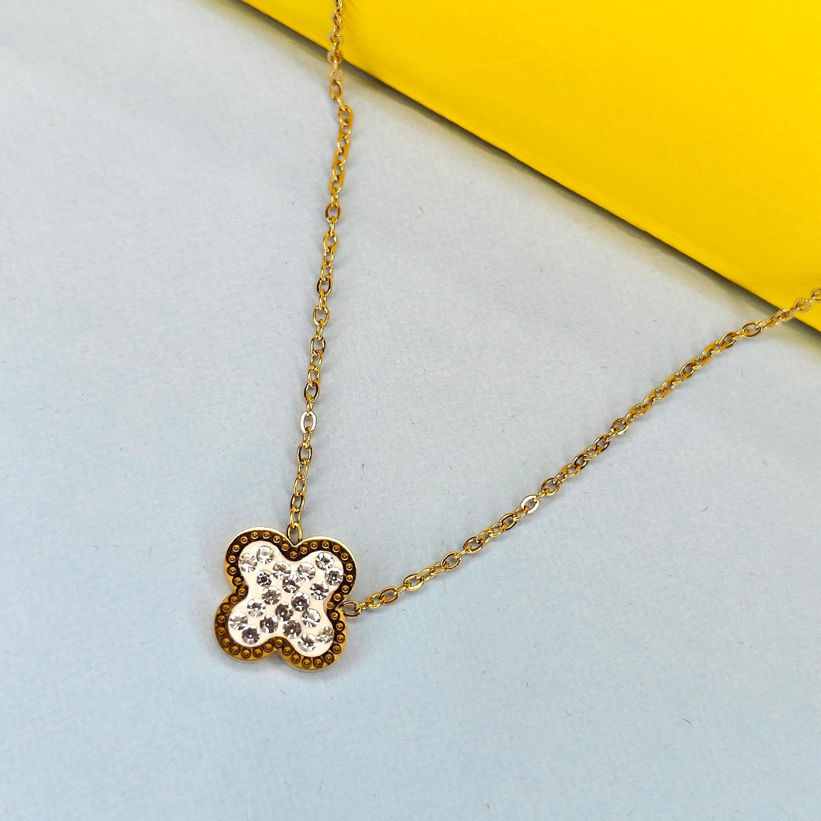 18K Gold Plated Clover Pendant Necklace with Crystal Accents – Elegant Anti-Tarnish Jewelry - Image 5