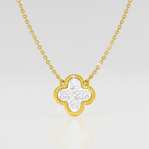 18K Gold Plated Clover Pendant Necklace with Crystal Accents – Elegant Anti-Tarnish Jewelry