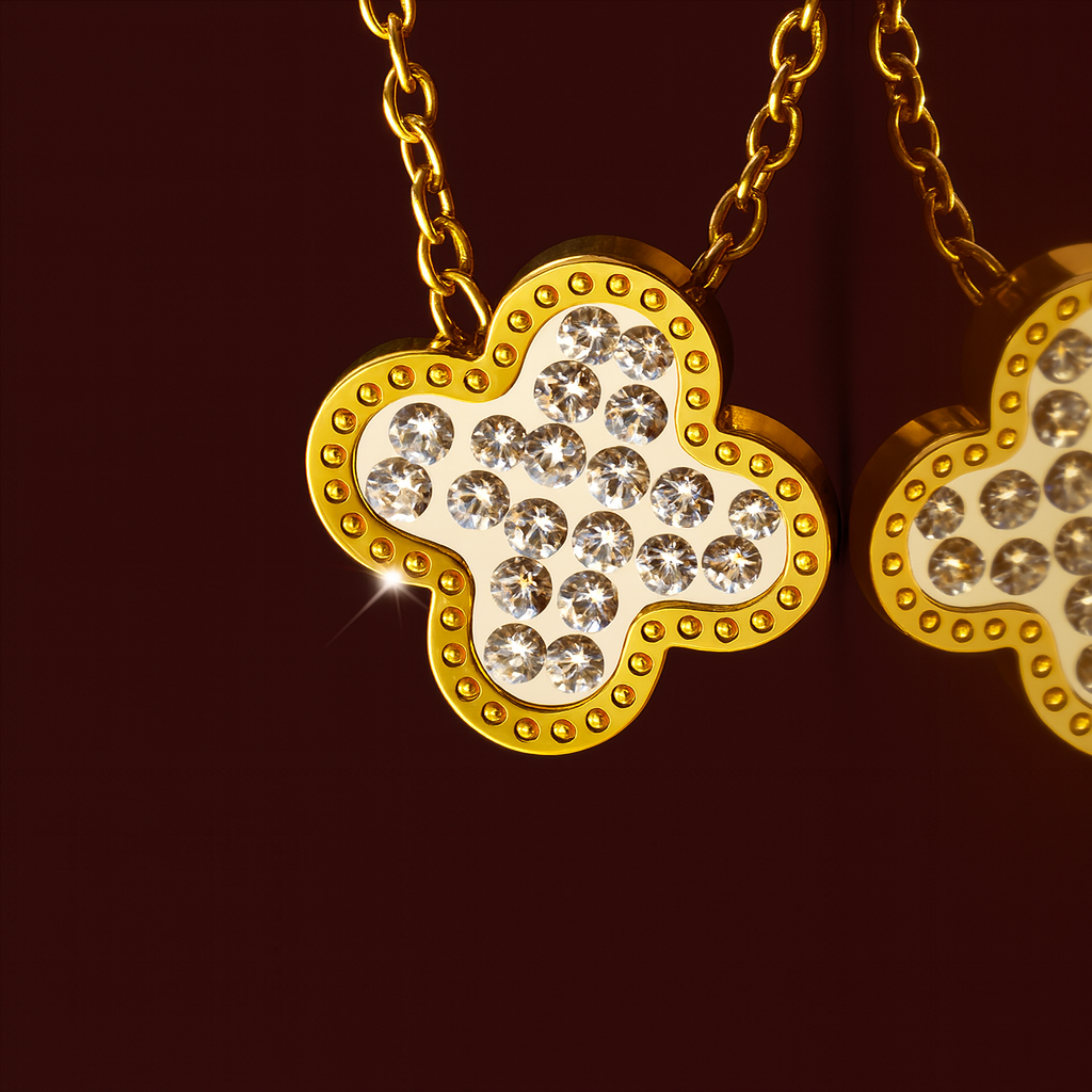 18K Gold Plated Clover Pendant Necklace with Crystal Accents – Elegant Anti-Tarnish Jewelry - Image 3