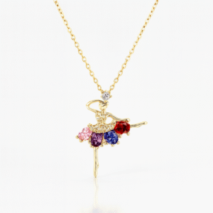 18K Gold Plated Ballerina Pendant Necklace with Multicolor Gemstone Skirt – Elegant Anti-Tarnish Jewelry