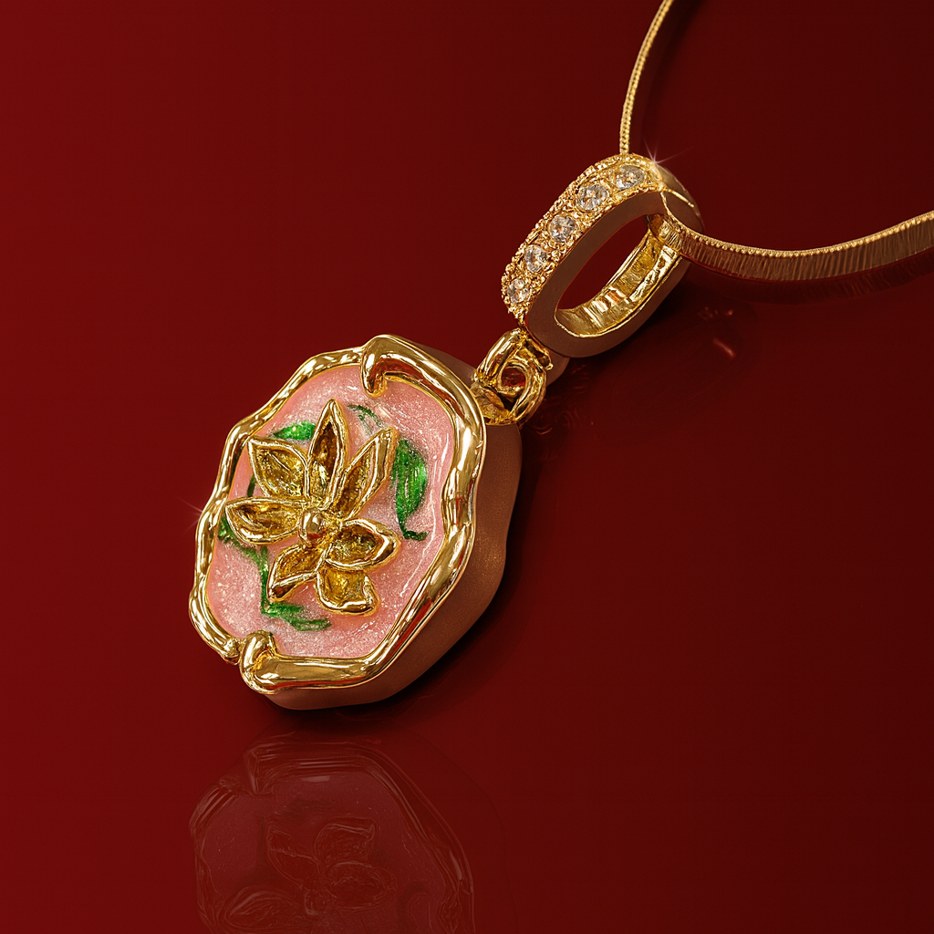 18K Gold Plated Floral Pendant Necklace with Enamel Detailing – Elegant Anti-Tarnish Jewelry - Image 3