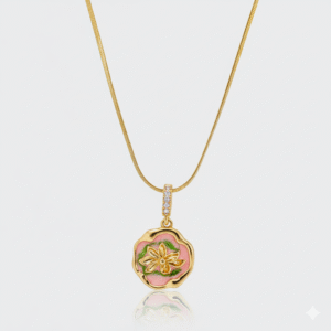 18K Gold Plated Floral Pendant Necklace with Enamel Detailing – Elegant Anti-Tarnish Jewelry