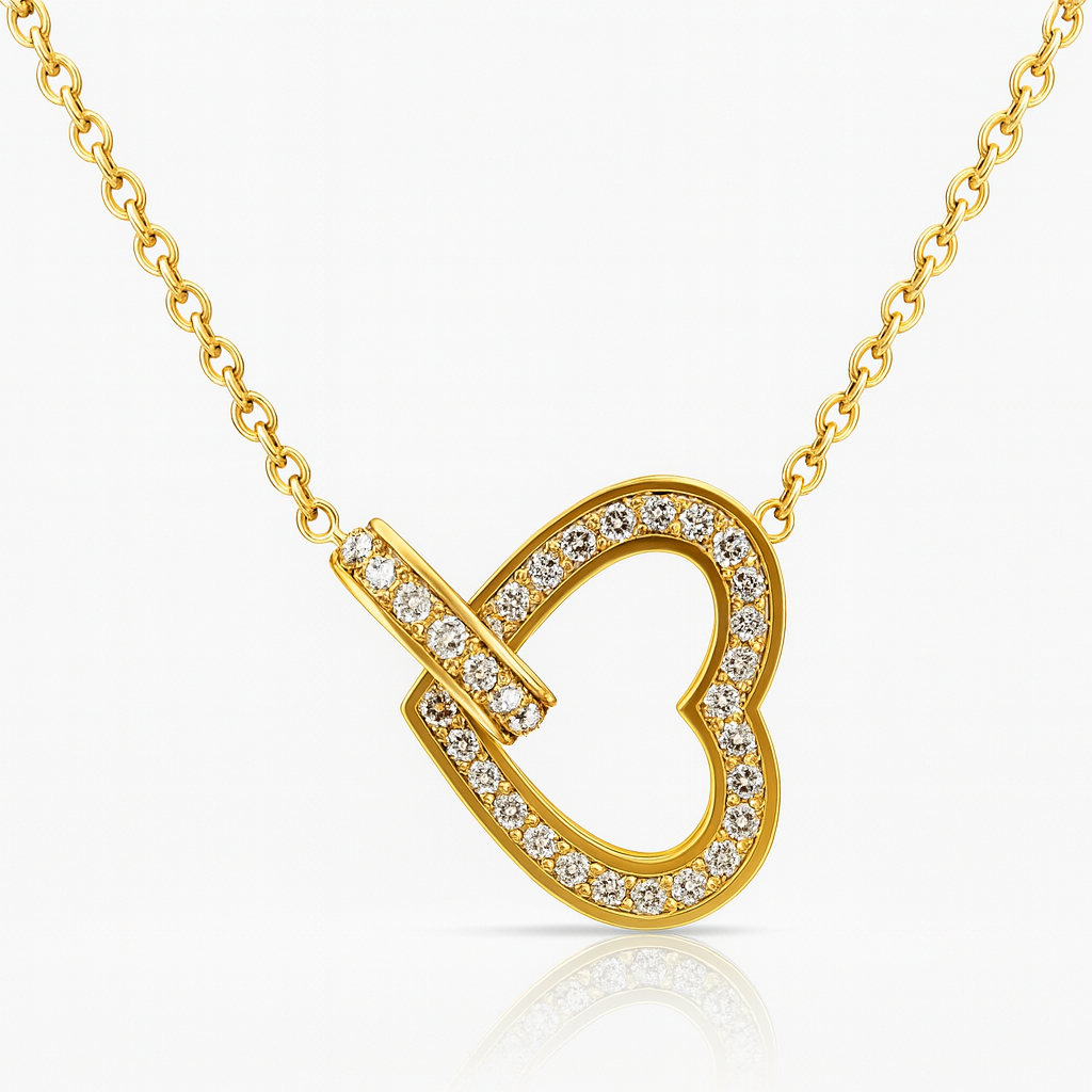 18K Gold Plated Double Heart Pendant Necklace with Crystal Accents – Elegant Anti-Tarnish Jewelry