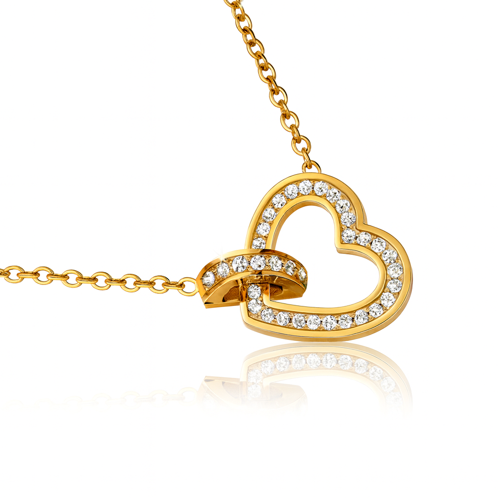 18K Gold Plated Double Heart Pendant Necklace with Crystal Accents – Elegant Anti-Tarnish Jewelry - Image 3