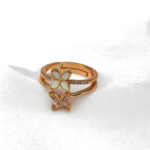 Jevaya Elegant Floral Double Ring – Gold-Plated with Crystal Detailing