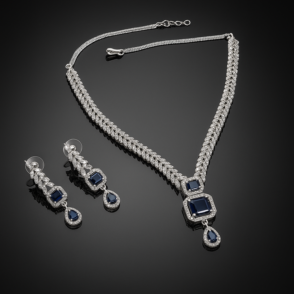 Jevaya Luxury Blue Sapphire Diamond Necklace Set for Women - Image 5