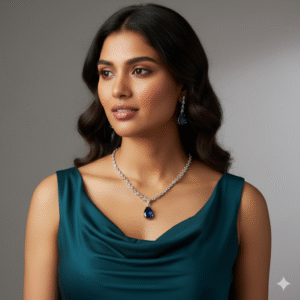 Jevaya Elegant Blue Stone Necklace Set with Earrings