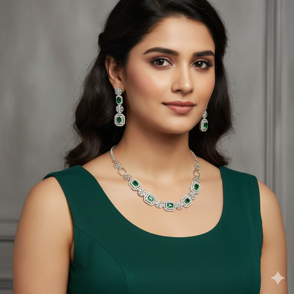 Jevaya Royal Sapphire Square-Cut Necklace Set
