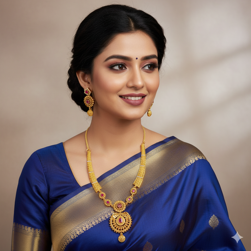 Jevaya Regal Heritage Antique Matte Gold Ruby Red Stone Studded Traditional Temple Necklace Set For Women