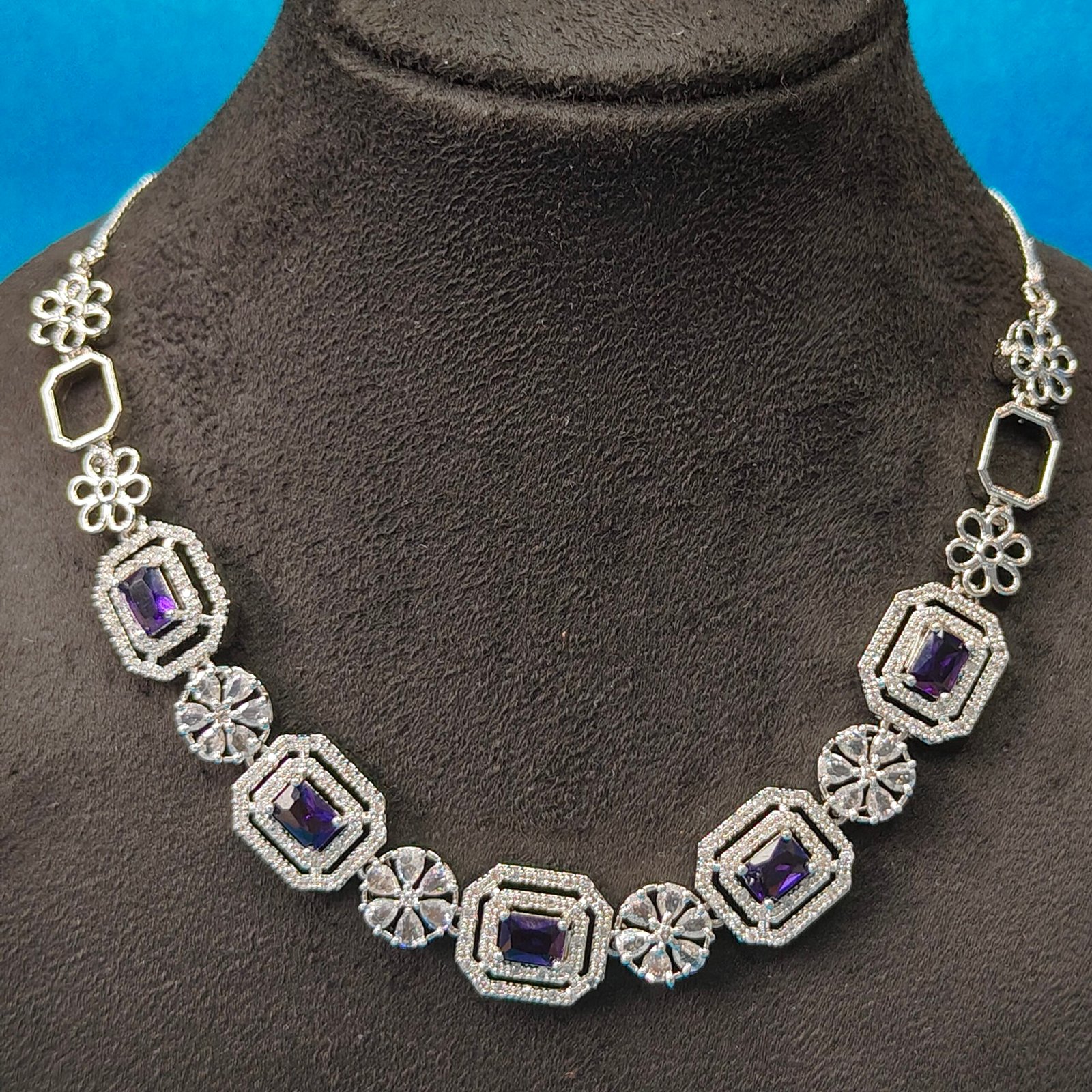Jevaya Royal Sapphire Square-Cut Necklace Set - Image 5