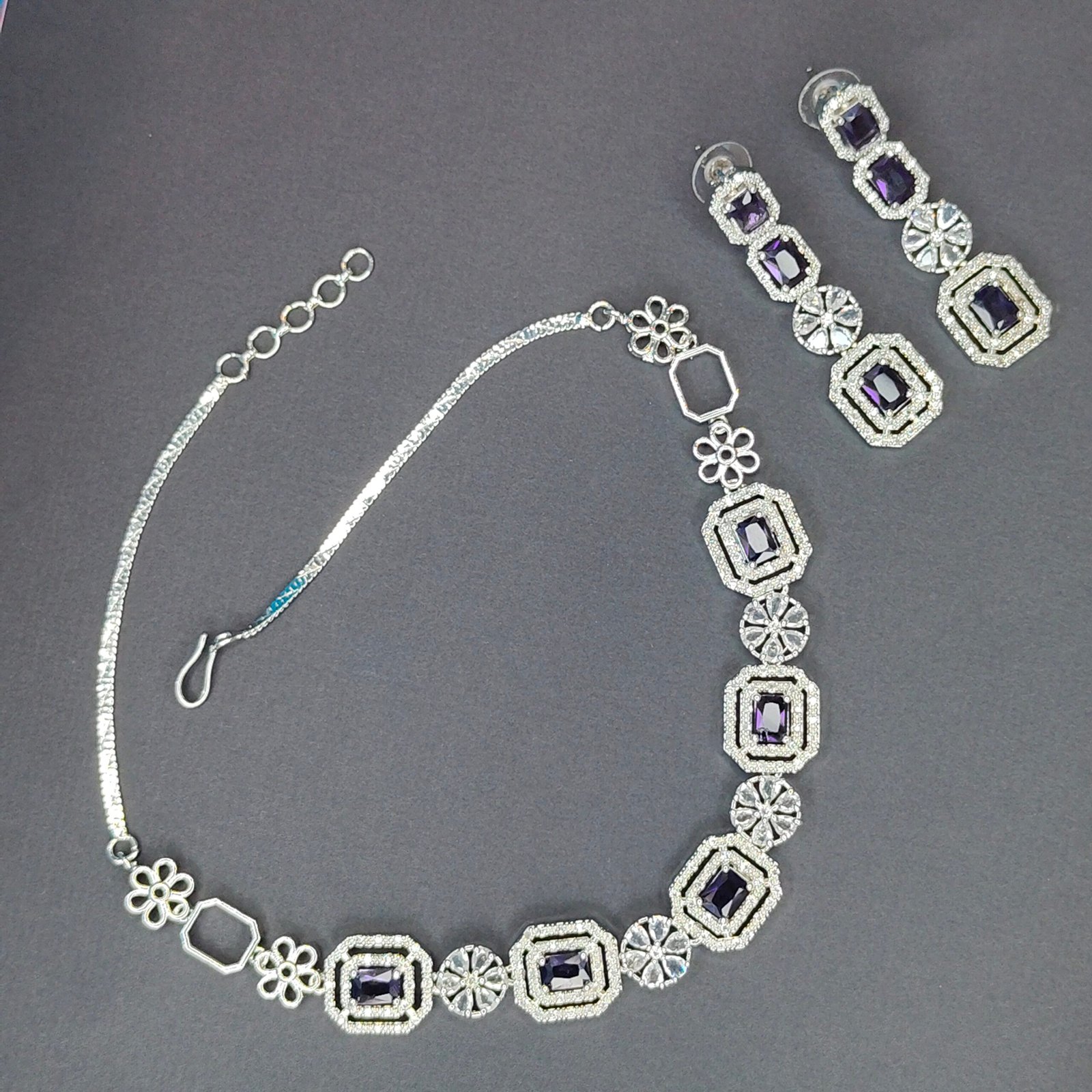 Jevaya Royal Sapphire Square-Cut Necklace Set - Image 3