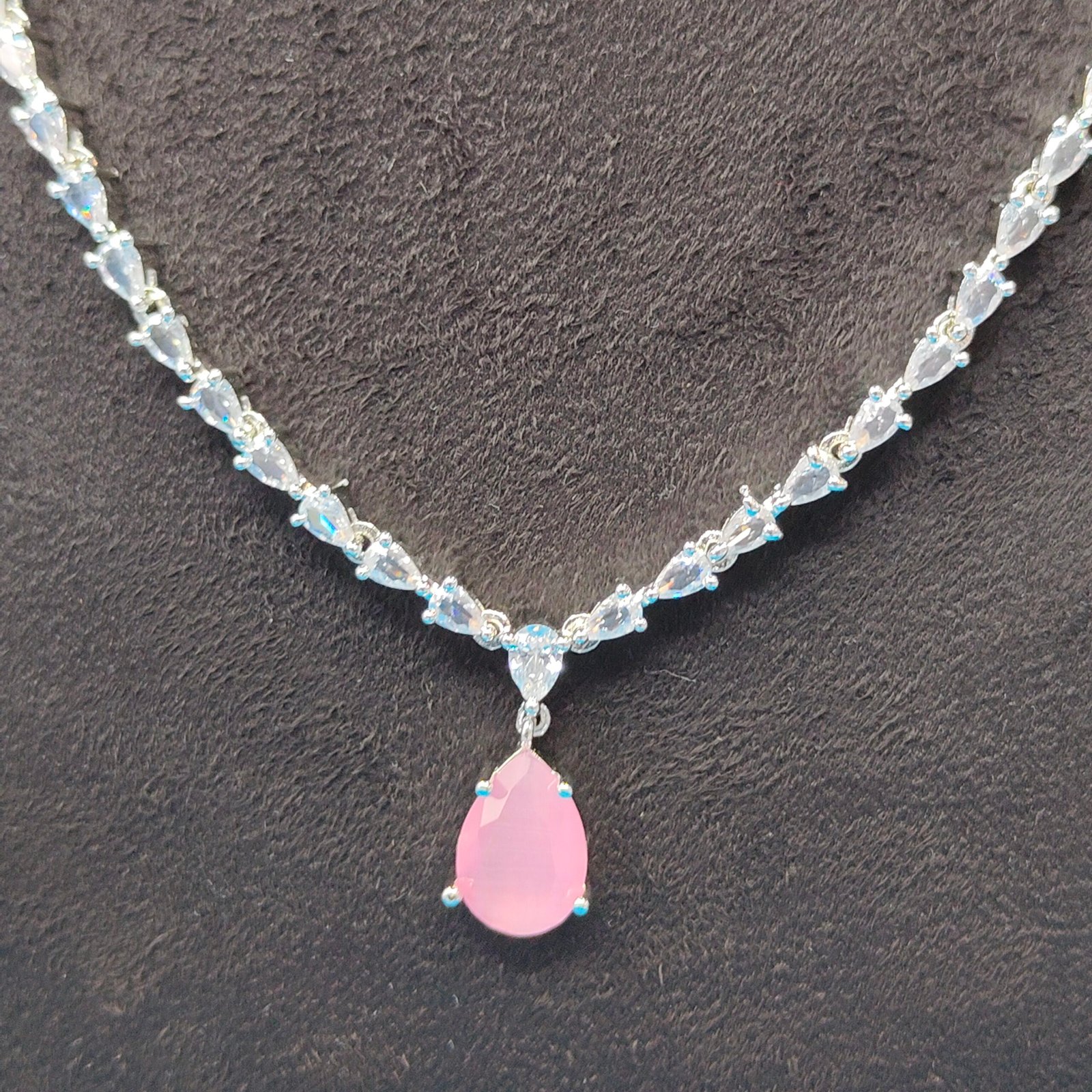 Jevaya Elegant Light Pink Stone Necklace Set with Earrings - Image 5