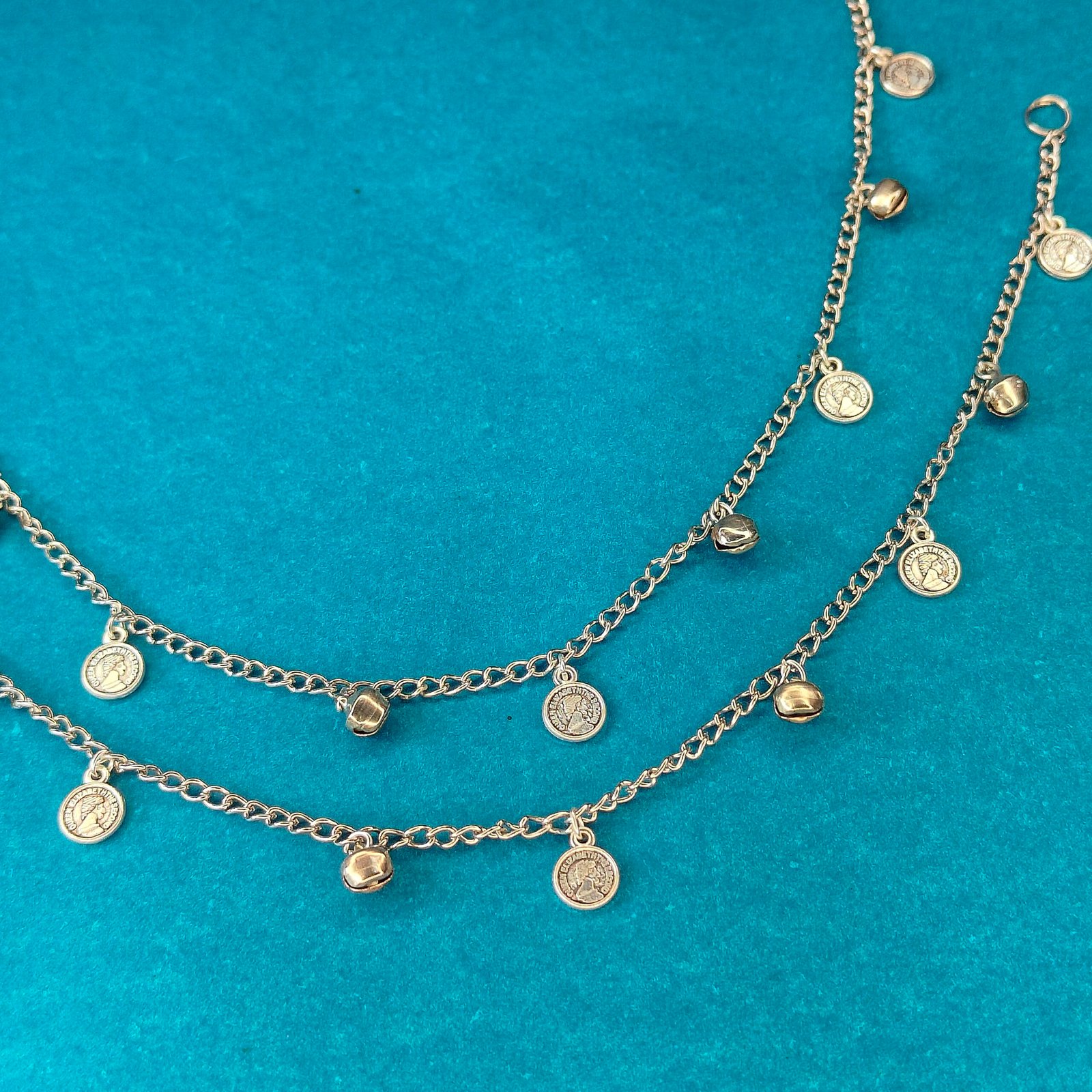 Jevaya Elegant Silver Coin Charm Anklet with Mini Ghungroo Accents - Image 6