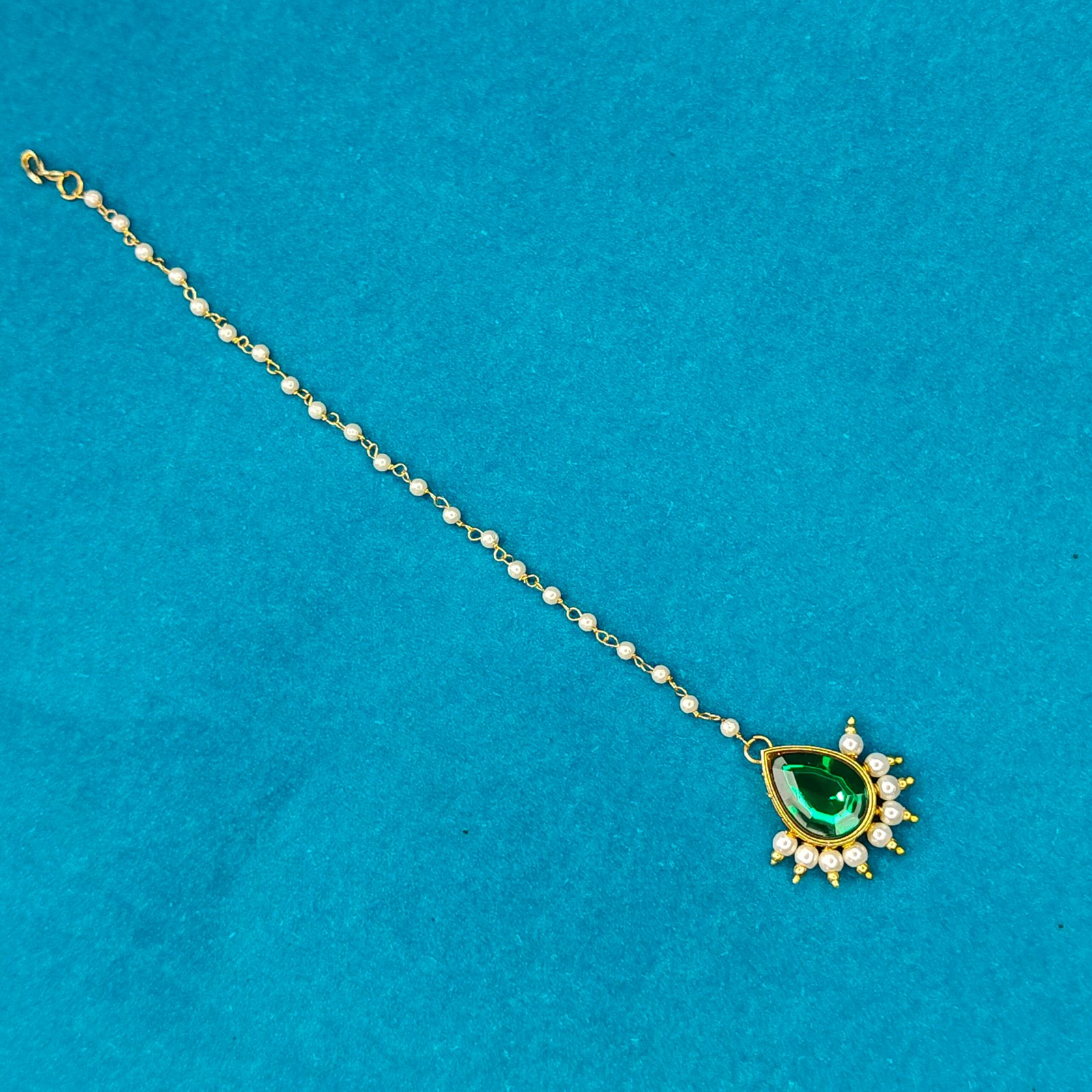 Jevaya Regal Emerald Pearl Maang Tikka - Image 7
