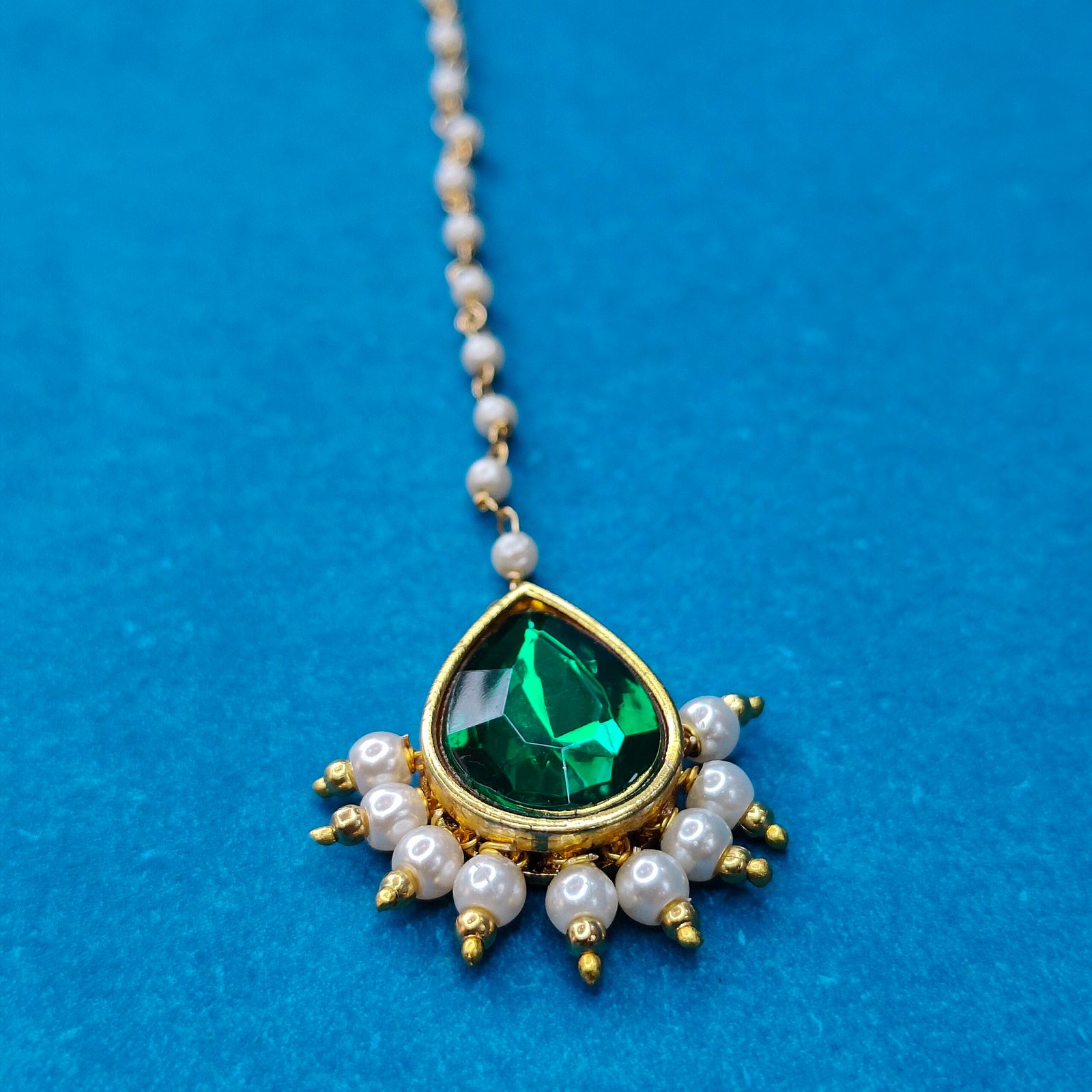 Jevaya Regal Emerald Pearl Maang Tikka - Image 6