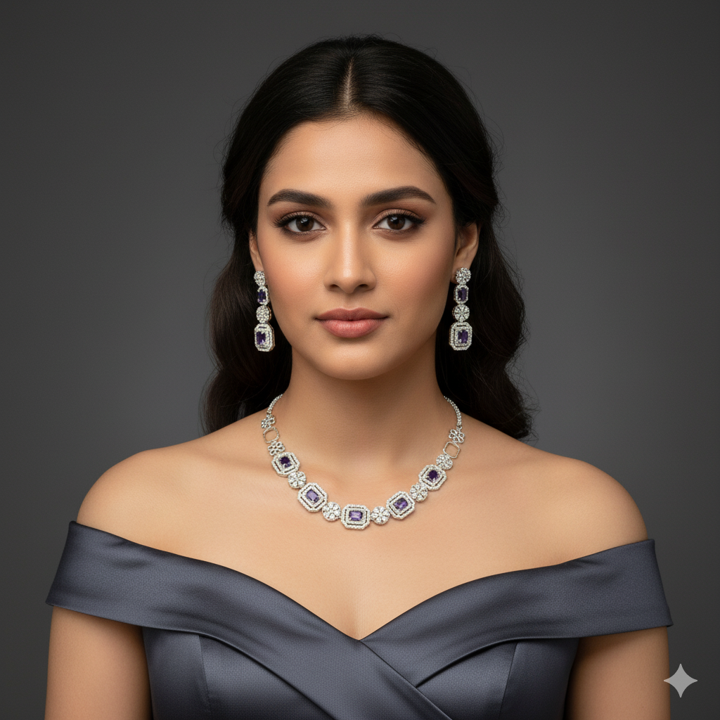 Jevaya Royal Sapphire Square-Cut Necklace Set