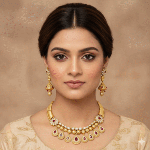 Jevaya Royal Gold-Plated White Kundan with Ruby Red Teardrop Stones  Necklace Set For Women