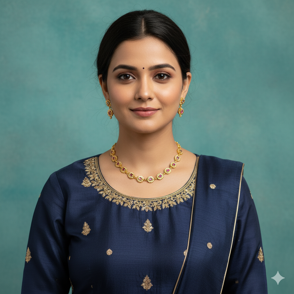 Jevaya 22K Gold-Plated Floral Necklace Set with Ruby and White Stones