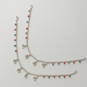 Jevaya Elegant Silver-Plated Anklet with Duck Charms and Red-Green Crystal Beads