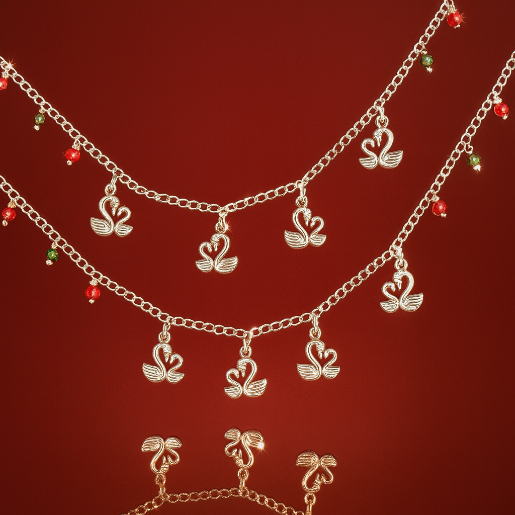 Jevaya Elegant Silver-Plated Anklet with Duck Charms and Red-Green Crystal Beads - Image 4