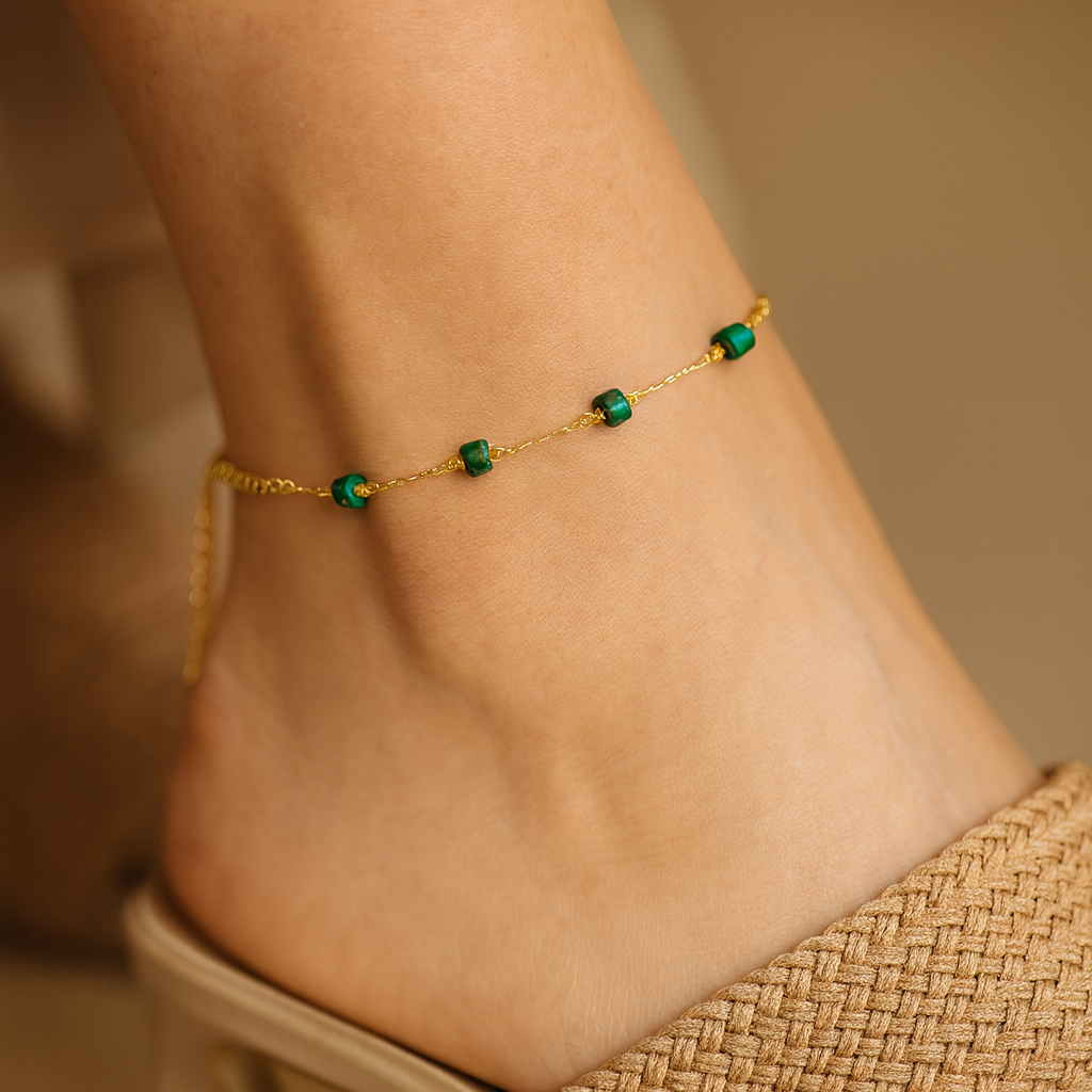 Jevaya Premium Elegant 18K Gold-Plated Anklet with Green Beads – Minimalist Everyday Jewelry - Image 5