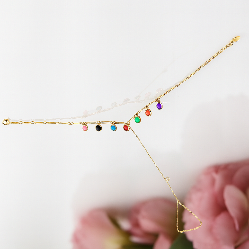 Jevaya Multicolor Charm Gold Toe Chain Anklet – Boho Barefoot Jewelry - Image 4