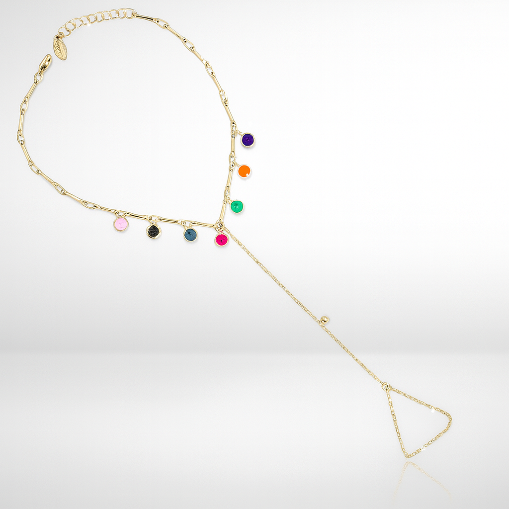 Jevaya Multicolor Charm Gold Toe Chain Anklet – Boho Barefoot Jewelry - Image 3
