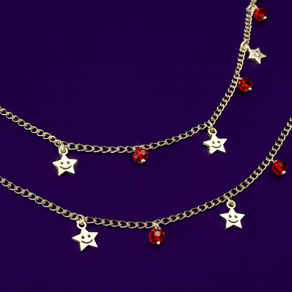 Jevaya Silver-Tone Star Charm Anklet with Red Crystal Beads | Cute Minimal Chain Anklet for Women & Girls - Image 4