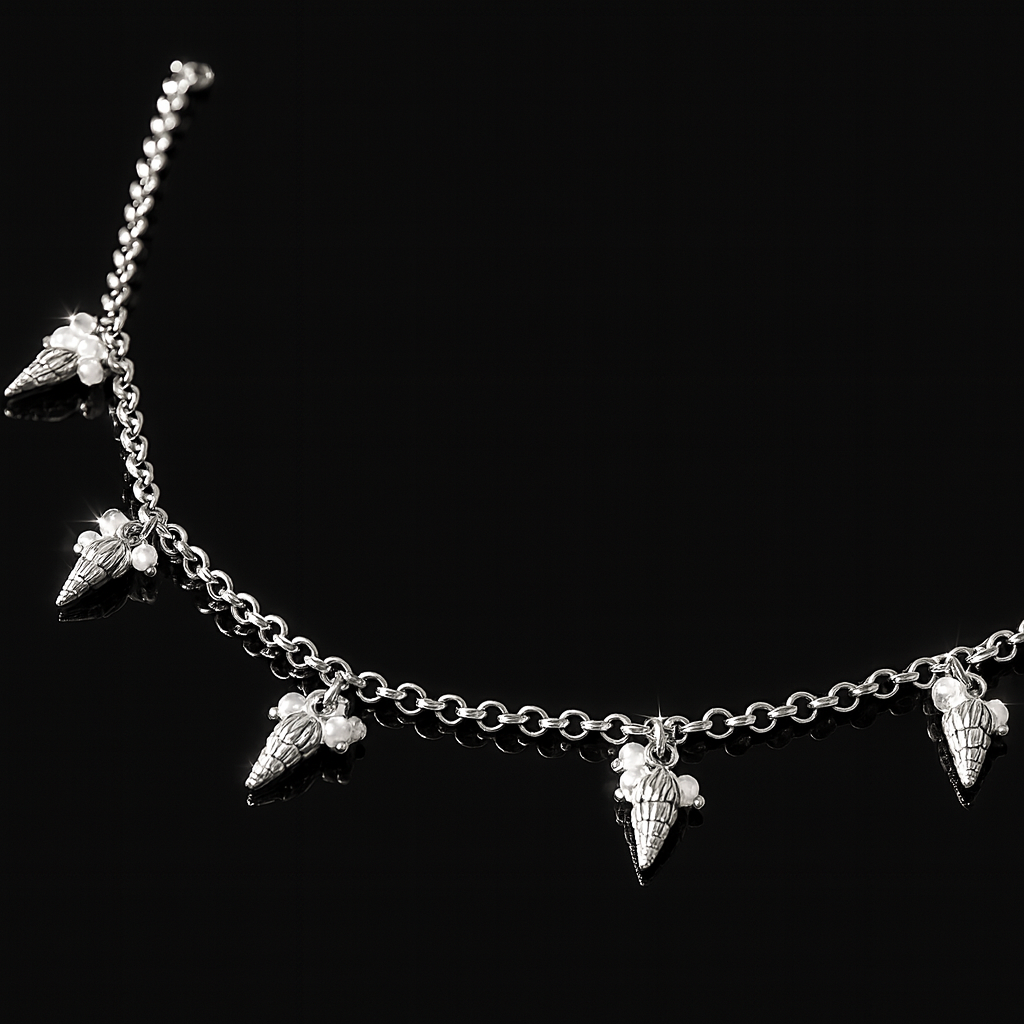 Jevaya Silver-Plated Snail Charm Anklet with Pearls for Women & Girls - Image 5