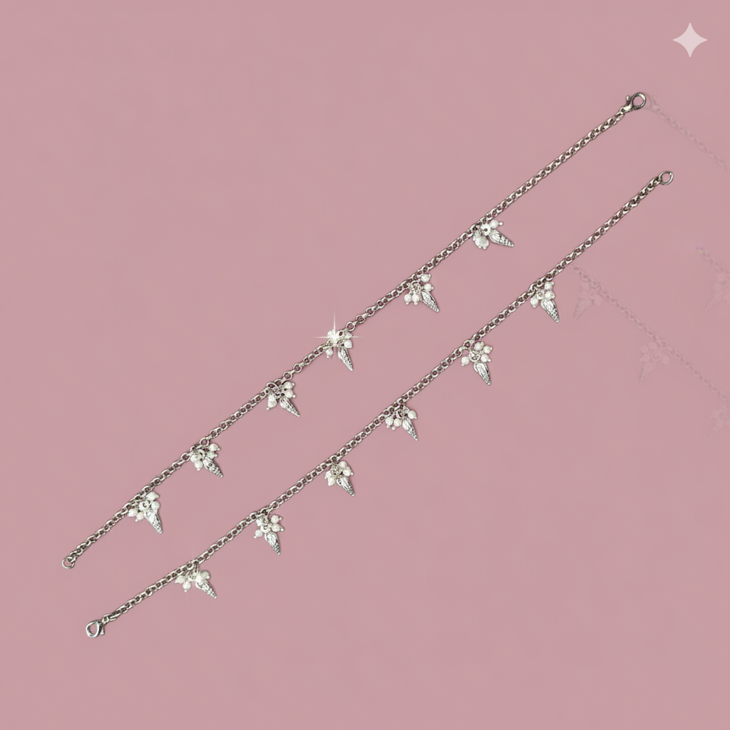 Jevaya Silver-Plated Snail Charm Anklet with Pearls for Women & Girls - Image 3