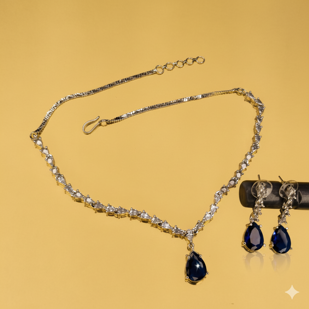 Jevaya Elegant Blue Stone Necklace Set with Earrings - Image 5