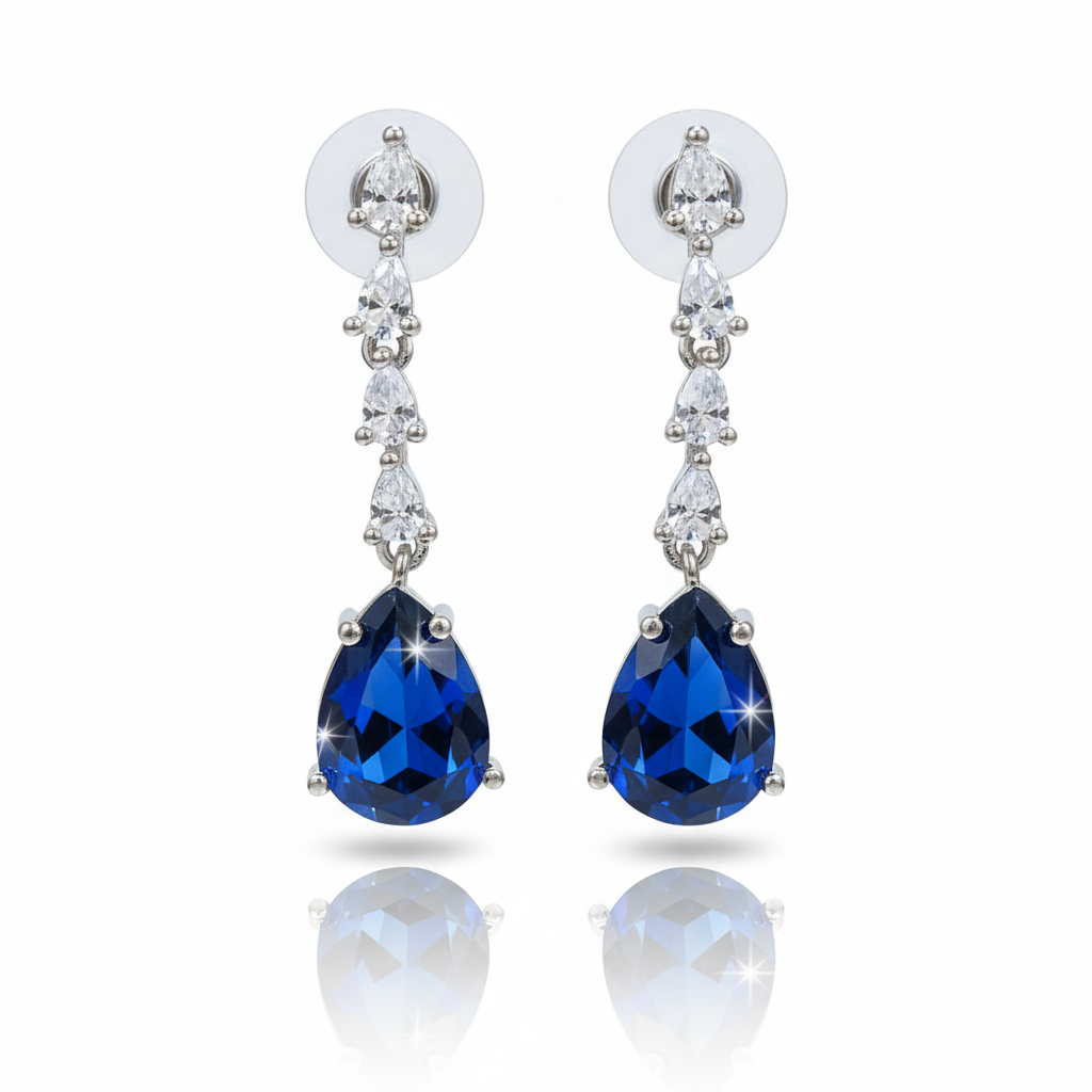 Jevaya Elegant Blue Stone Necklace Set with Earrings - Image 3