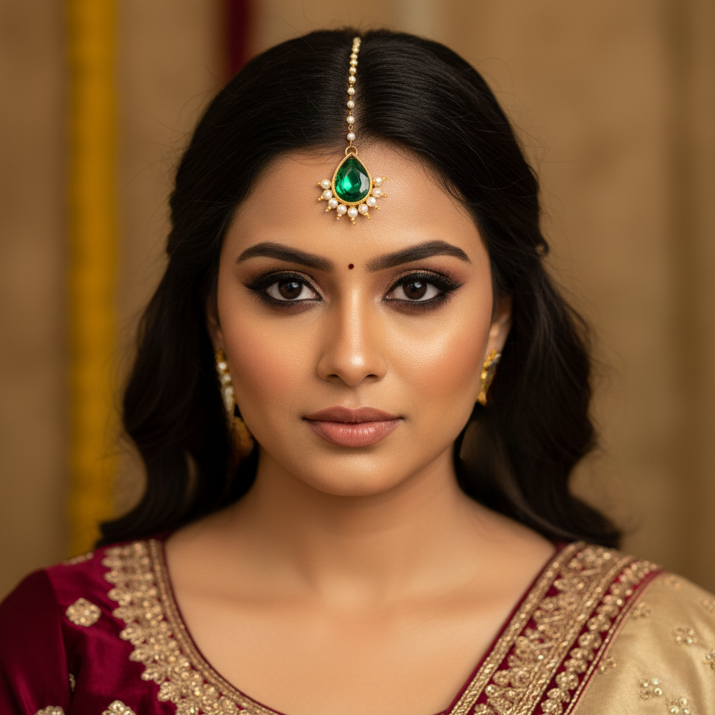 Jevaya Regal Emerald Pearl Maang Tikka