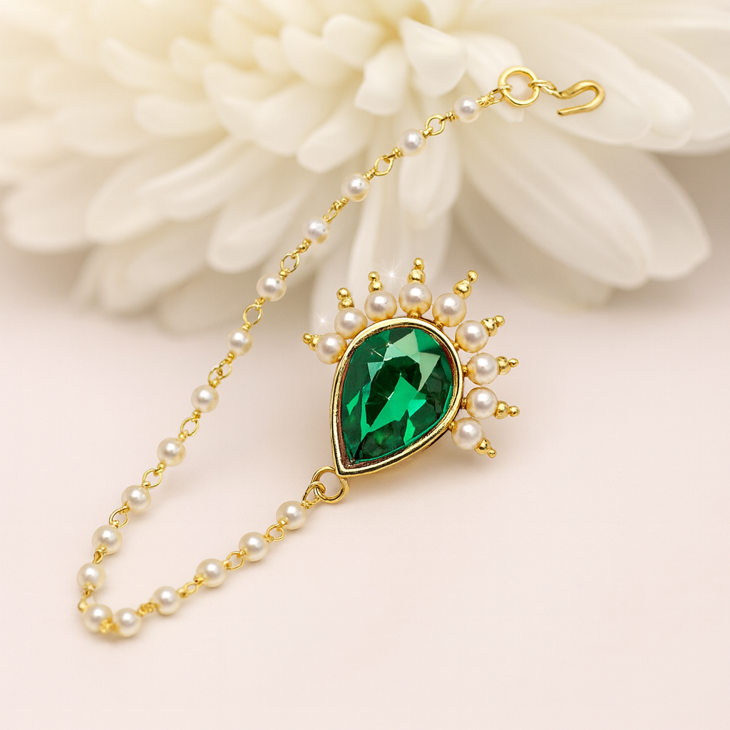 Jevaya Regal Emerald Pearl Maang Tikka - Image 3