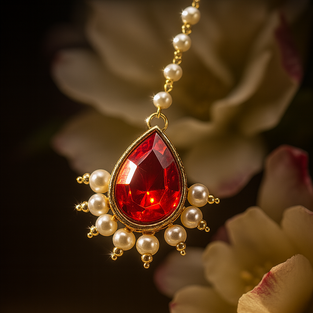 Jevaya Emerald Elegance Gold-Plated Maang Tikka - Image 4