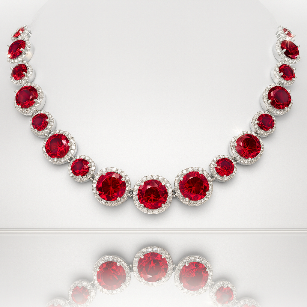 Jevaya Luxury Ruby Halo Necklace Set with Matching Earrings - Image 6