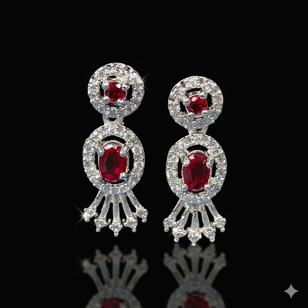 Jevaya Luxury Silver-Plated Maroon Necklace Set for Women | - Image 3