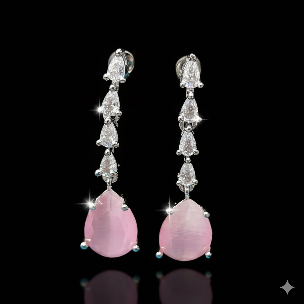 Jevaya Elegant Light Pink Stone Necklace Set with Earrings - Image 4
