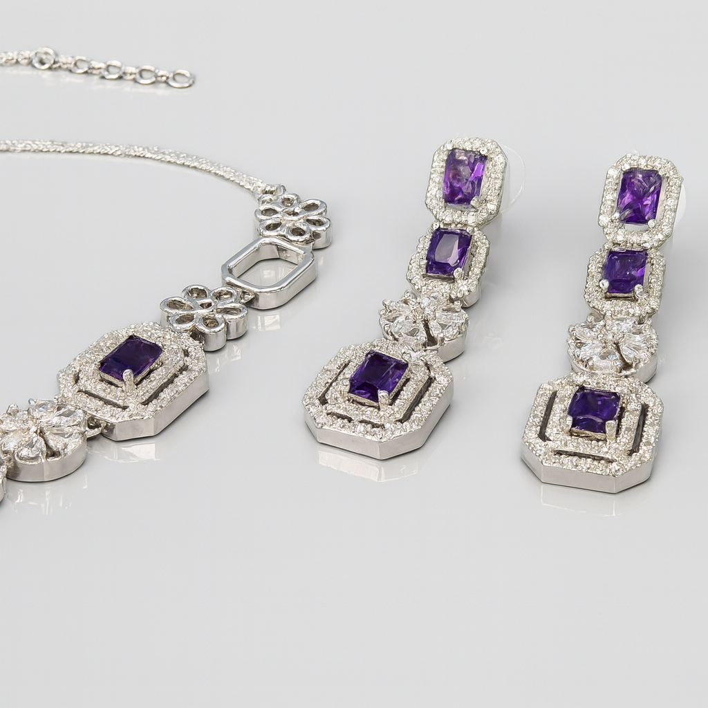 Jevaya Royal Sapphire Square-Cut Necklace Set - Image 4