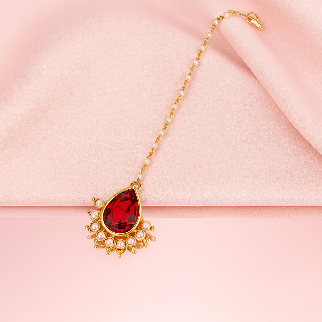 Jevaya Emerald Elegance Gold-Plated Maang Tikka - Image 6